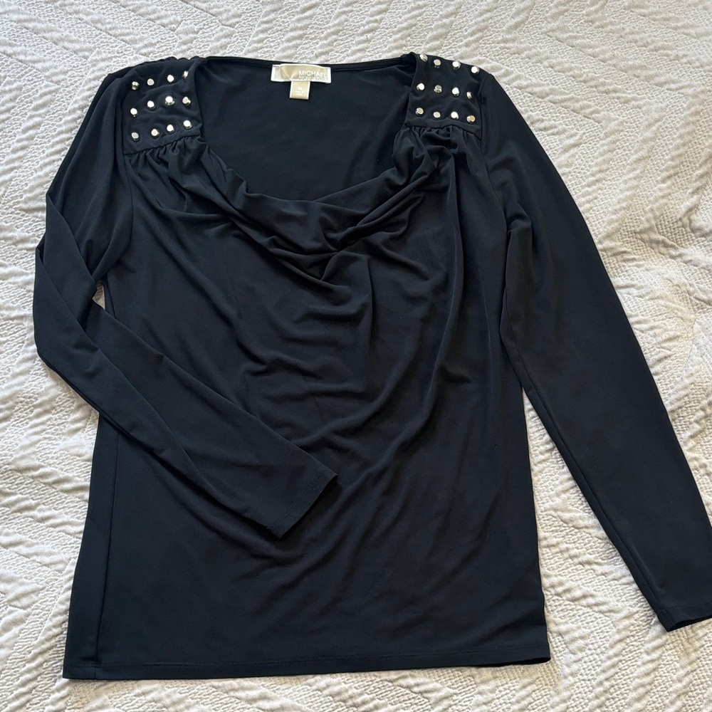 Michael Kors Black Studded Long Sleeve Blouse